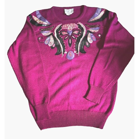 Vintage 80's Sweater by Regency Collection for Joyce Sz Large Womens Purple Embe - Picture 5 of 15